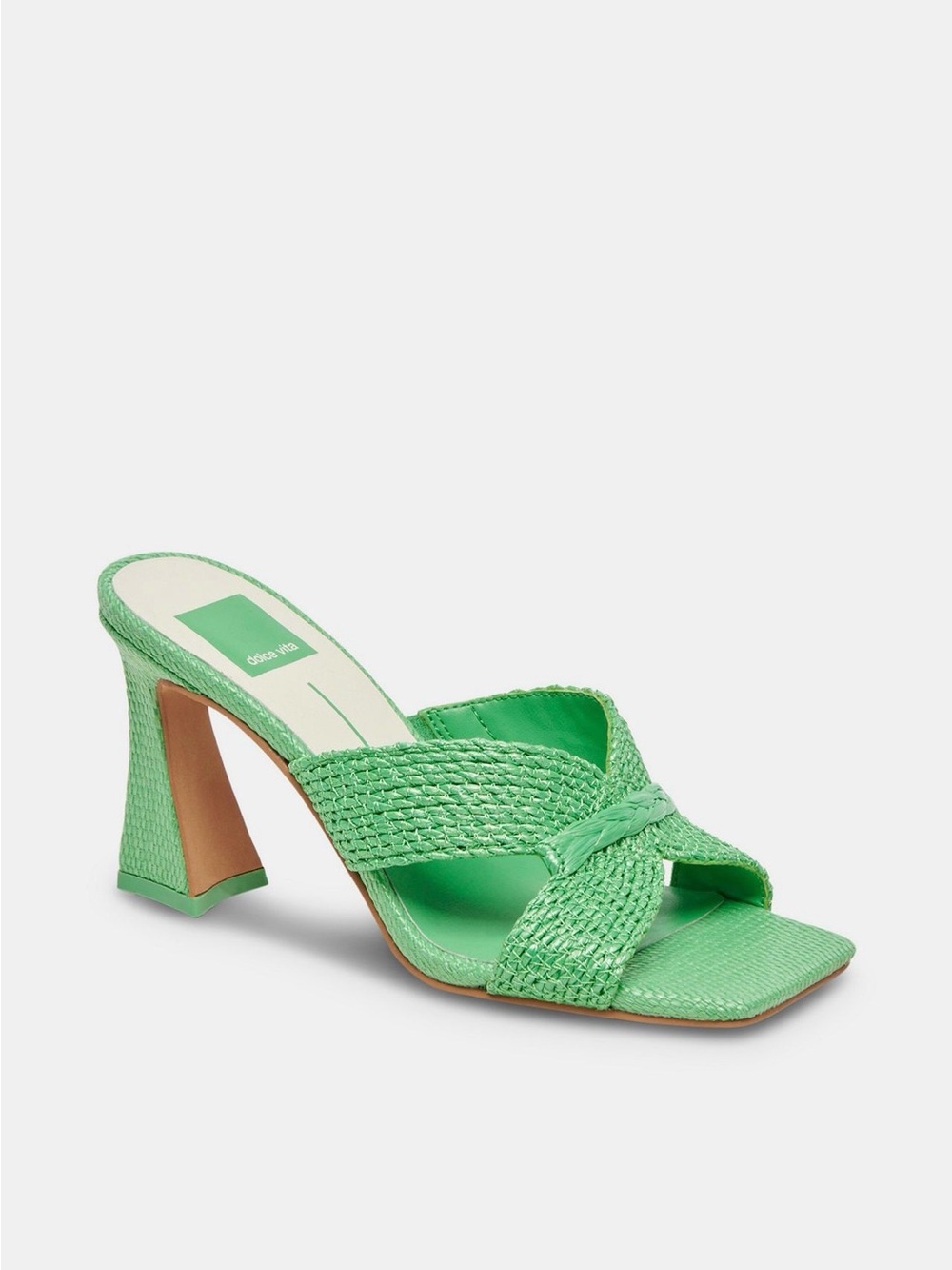 Anthropologie Dolce Vita Green Nirto Sea Glass Raffia Braided Slide Heel Sandal